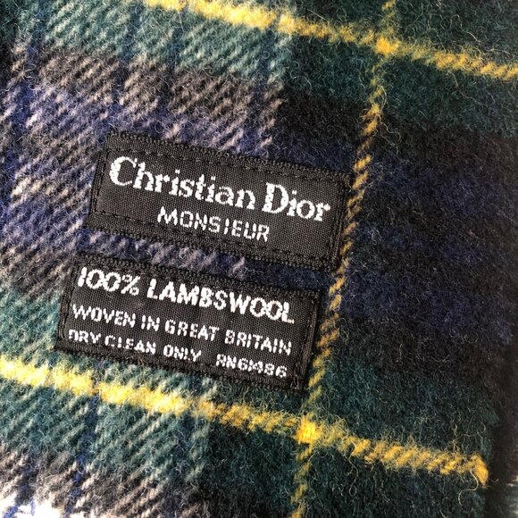 CHRISTIAN DIOR Monsieur Classic Tartan Plaid Lambswool Scarf NEW - Picture 2 of 3